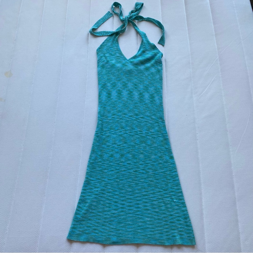 Garage Teal One-Shoulder Halter Knit Dress